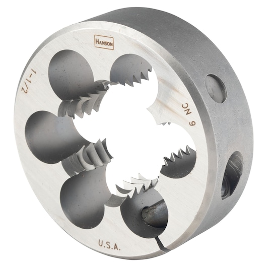 IRWIN round steel threading die, SKU 4674, close-up angle on white background.
