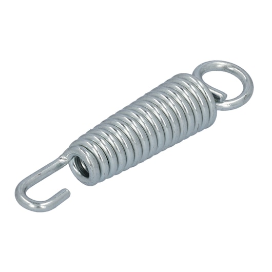 IRWIN silver metal tension spring with hook and ring, SKU 4935309, product photography, white background angle.