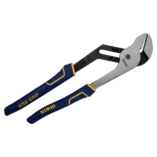 IRWIN adjustable pliers with blue and yellow VISE-GRIP handles, SKU 4935322, front angle on white background.