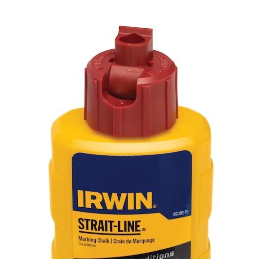 IRWIN marking chalk bottle 4935519, yellow container with red cap, front label visible, white background.