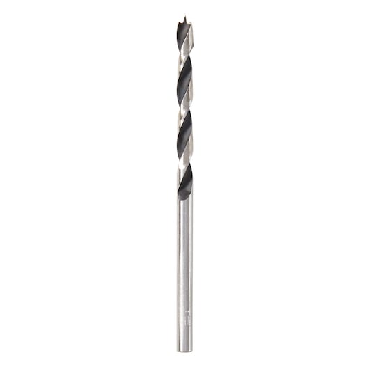Photo of IRWIN 49612 long black and silver twist drill bit, vertical angle on white background, drill accessory.