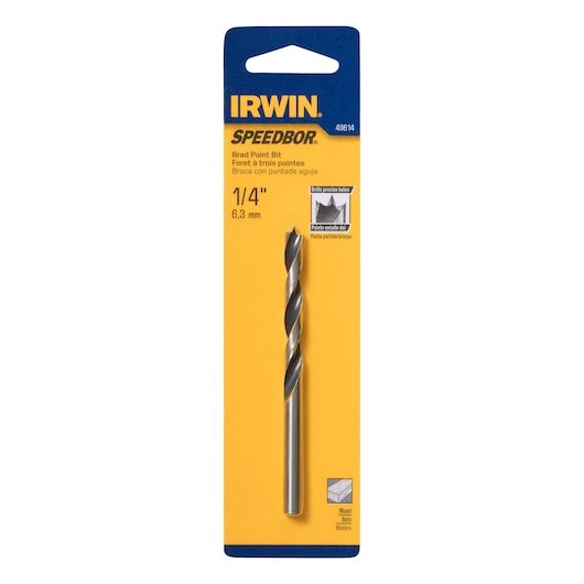 IRWIN 49614 brad point bit, 1/4 inch, Speedbor, wood drill bit, front view on white background