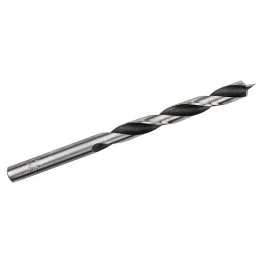 Photo of IRWIN 49615 steel twist drill bit, side angle, silver-grey finish, for woodworking.