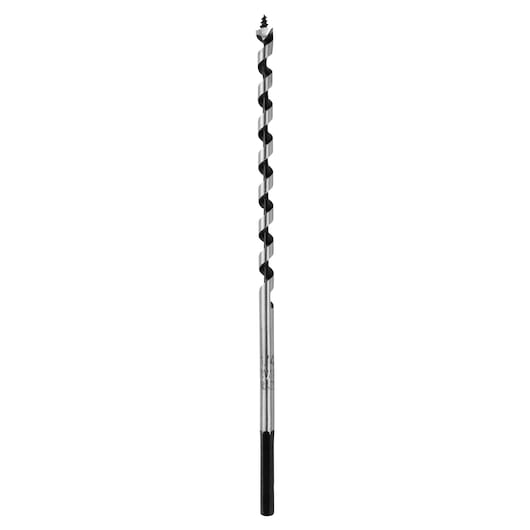 IRWIN 49904 long auger drill bit with screw tip, silver and black, vertical front view on white background.