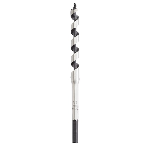 IRWIN 49908 steel auger drill bit, spiral design, front angle on white background.