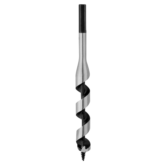 IRWIN auger drill bit SKU 49912, silver and black, photography, front angle on white background