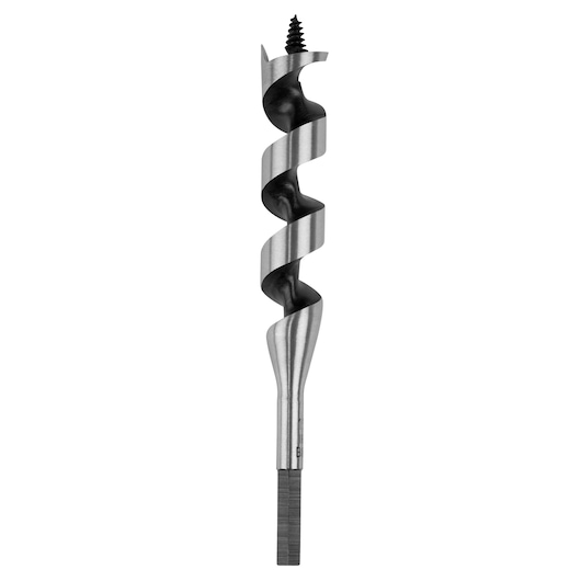 Photo of IRWIN 49915 auger drill bit with screw tip, silver and black, vertical front angle on white background.