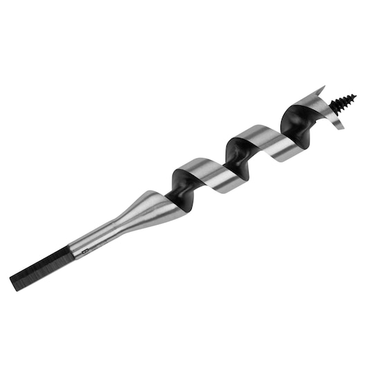 IRWIN 49915 auger drill bit with spiral flute, side angle, silver and black finish.