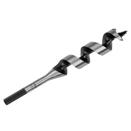 IRWIN 49916 auger drill bit, steel, spiral flute, screw tip, side angle, white background.
