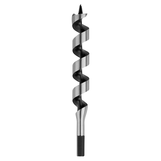 IRWIN 49918 auger drill bit with spiral flute, silver and black, vertical view on white background.