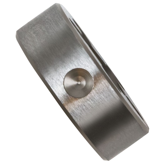 IRWIN 5105 round metal die with brushed steel finish and center pin, photography on white background, side angle.