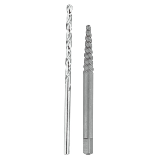 Photo of IRWIN 53702 screw extractor and drill bit set, silver finish, product on white background, front view.