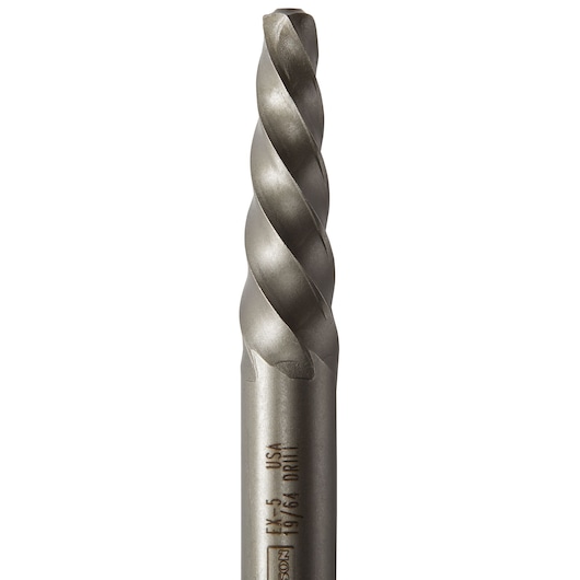 IRWIN metal twist drill bit, SKU 53705, close-up front angle, silver finish, photography.