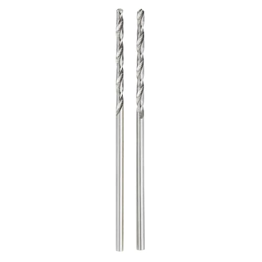 IRWIN 60504 photography of two silver metal drill bits, straight angle, on white background.