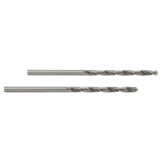 Photo of two IRWIN 60506 metal twist drill bits on white background, showing cylindrical shanks and spiral flutes.