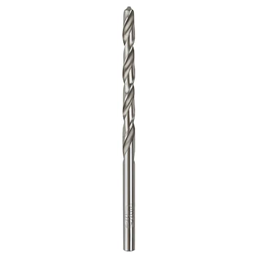 IRWIN 60511 metal drill bit, silver color, straight-on angle, spiraled design, photography of single piece