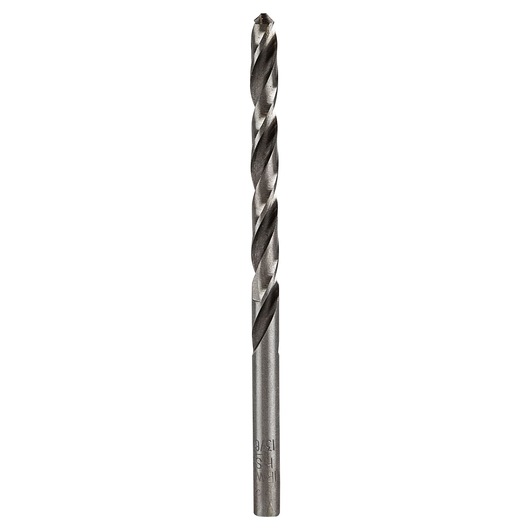 IRWIN 60513 metal drill bit with spiral flutes, side angle, silver color, white background.
