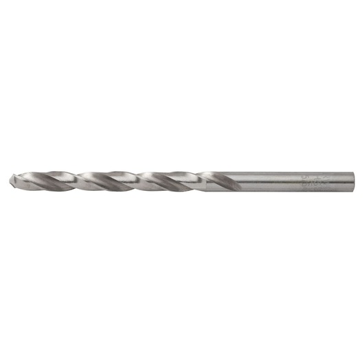 IRWIN 60515 silver metal drill bit, straight flute, side angle, white background.