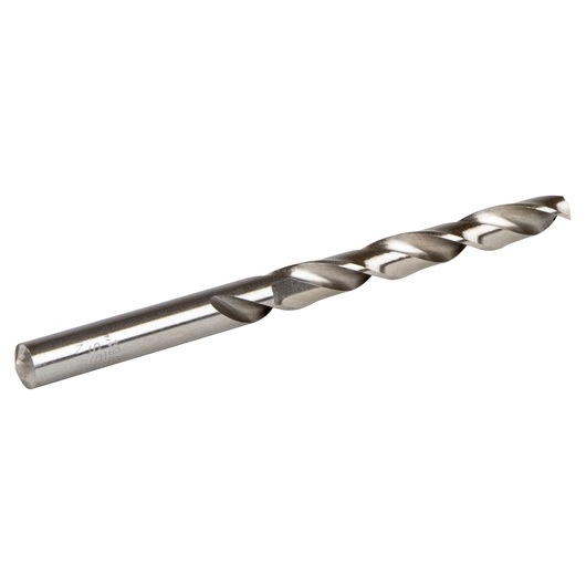 IRWIN 60519 metal twist drill bit, silver color, side angle on white background.