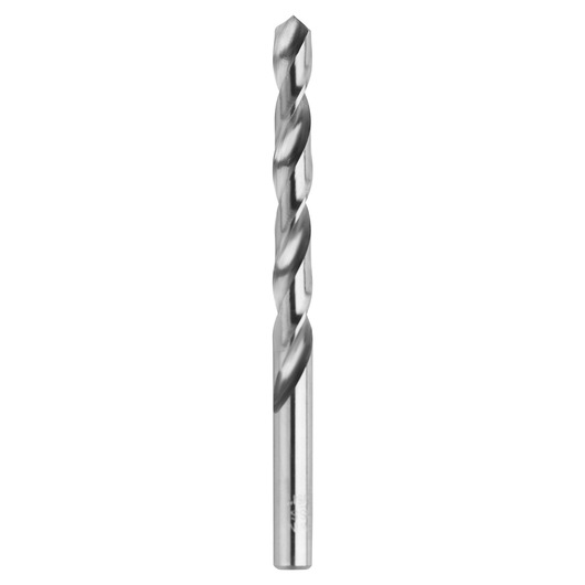 IRWIN metal twist drill bit SKU 60523, silver color, straight-on angle, photography on white background.
