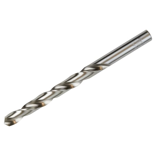 IRWIN 60524 metal drill bit, silver, side angle on white background.