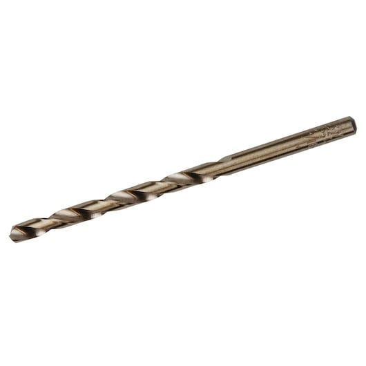 IRWIN drill bit 63112ZR, silver metal, spiral flute, side angle, white background.