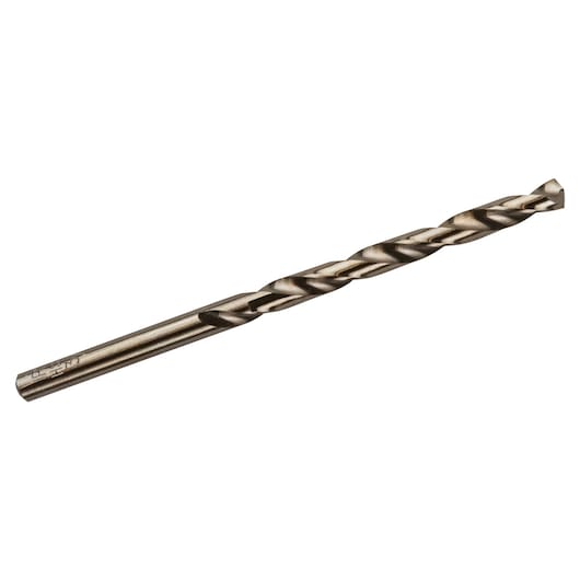 IRWIN metallic twist drill bit, SKU 63112ZR, photography of single drill bit angled on white background.