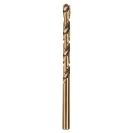 IRWIN 63115 gold metal twist drill bit, product photography, front view on white background