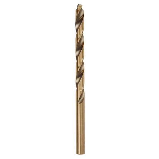 Photo of IRWIN 63116 gold twist drill bit, straight shank, shown upright on a white background.