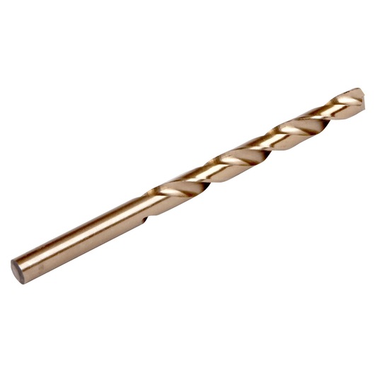 Photo of IRWIN 63117 gold-colored twist drill bit, side angle, on white background.