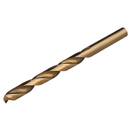 IRWIN titanium twist drill bit SKU 63119, side angle, gold finish, on white background.