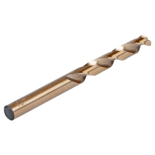 IRWIN gold-tone twist drill bit, SKU 63127, side angle photo on white background.