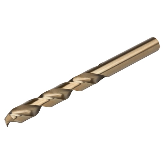 IRWIN 63128 gold finish drill bit, side angle on white background.