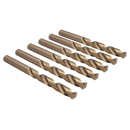 IRWIN 63129 photography of six gold-tone drill bits set, angled view on white background.