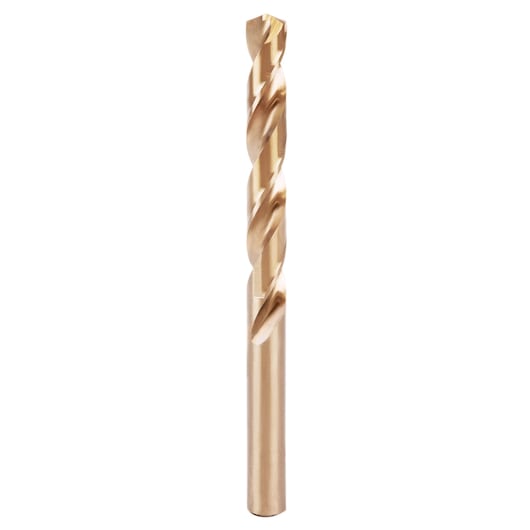 IRWIN 63130 gold metal drill bit, straight shank, front angle, on white background.