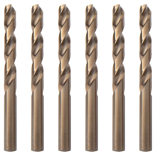 IRWIN 63131 set of six titanium drill bits, straight shank style, front angle on white background.