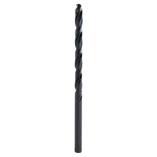 IRWIN 63510 black oxide drill bit, straight-on angle, white background, single metal drill accessory.