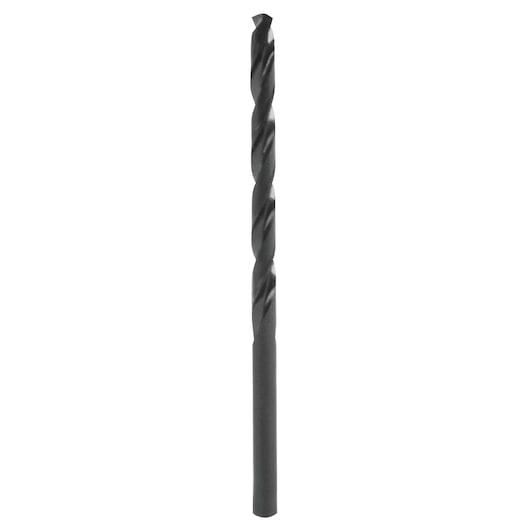IRWIN 63511 black twist drill bit, straight-flute, photographed vertically on white background.