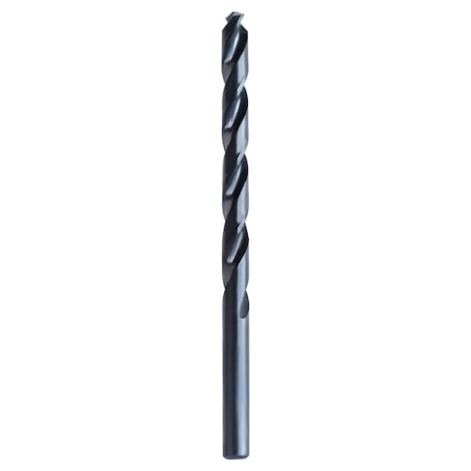 Photo of IRWIN 63516 black metal drill bit, straight angle, isolated on white background.