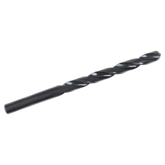 IRWIN 63518 black oxide drill bit, side angle on white background.