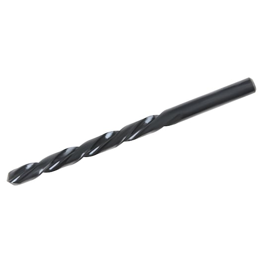 IRWIN 63518 black metal twist drill bit, side angle on white background.