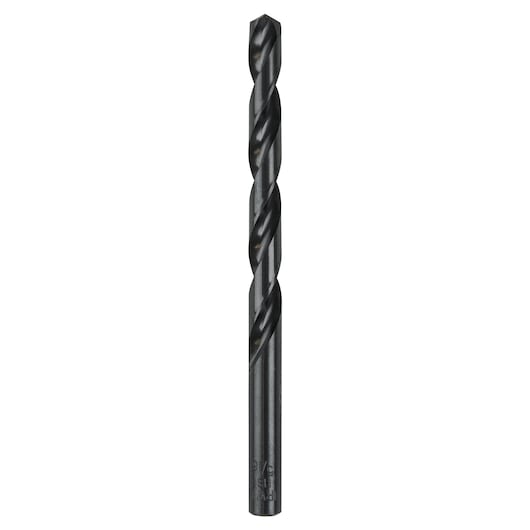 IRWIN 63520ZR black oxide twist drill bit, straight angle, on white background.