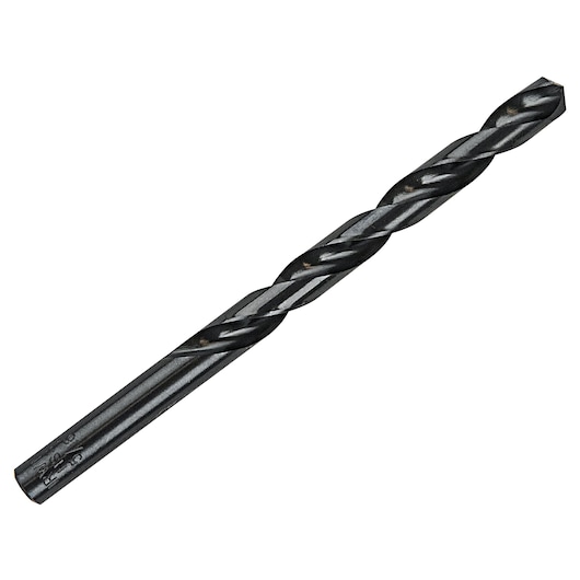 IRWIN 63520ZR black metal twist drill bit, photography, side angle.