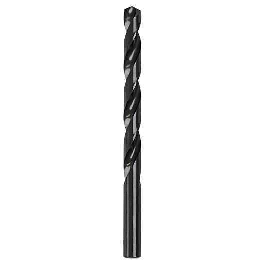 IRWIN 63523ZR black metal drill bit, straight shank, front view on white background.