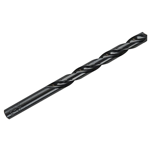 IRWIN 63523ZR black metal twist drill bit, side angle, product photography.