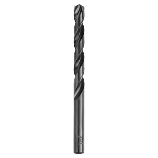 IRWIN 63525ZR black metal twist drill bit, product photography, front angle on white background