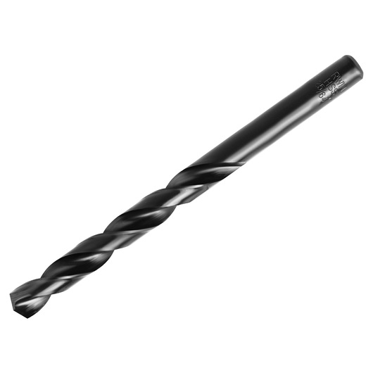 IRWIN drill bit SKU 63525ZR, black finish, twisted flute, side angle photo on white background.