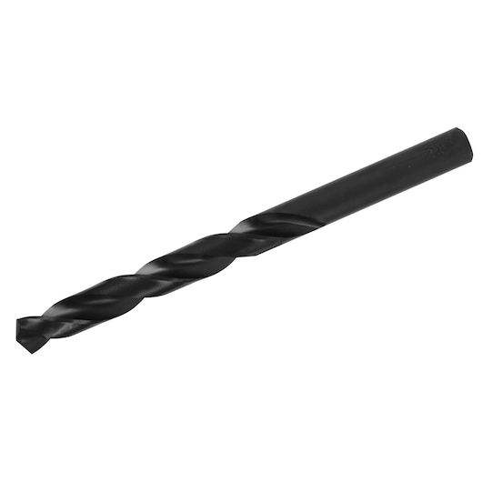 Photo of IRWIN 63530 black oxide drill bit, single piece, side view on white background.