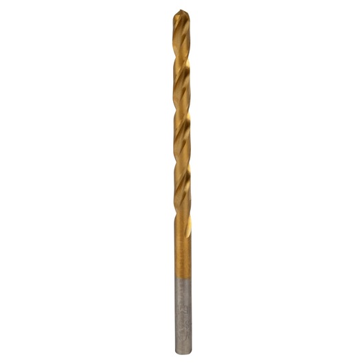 Photo of IRWIN 63911 gold and silver metal drill bit, straight-on angle, suitable for metal and wood drilling.