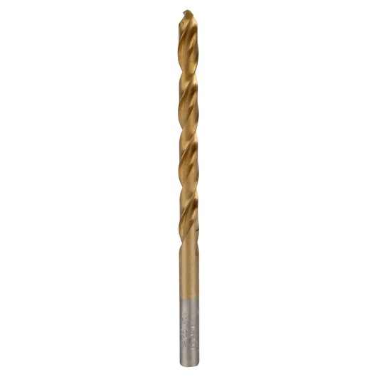 IRWIN 63914 gold twist drill bit, straight shank, front angle, on white background.